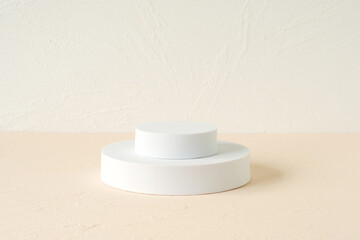White round geometric podium mock up for product branding background, Empty circle template platform for product advertising and presentation
