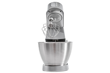 Silver food processor on white background isolated, kitchen electric mixer, Modern kitchen...