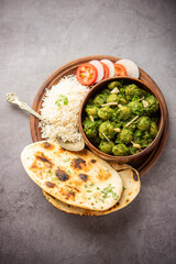 Soya Chunks Palak curry also known as Spinach Soyabean chunks sabzi or sabji, Healthy Indian food