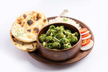 Soya Chunks Palak curry also known as Spinach Soyabean chunks sabzi or sabji, Healthy Indian food