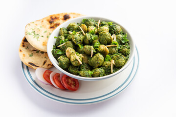 Soya Chunks Palak curry also known as Spinach Soyabean chunks sabzi or sabji, Healthy Indian food