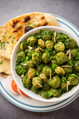 Soya Chunks Palak curry also known as Spinach Soyabean chunks sabzi or sabji, Healthy Indian food