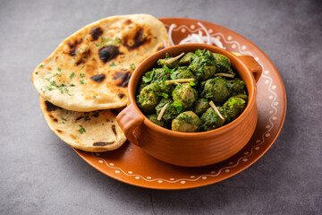 Soya Chunks Palak curry also known as Spinach Soyabean chunks sabzi or sabji, Healthy Indian food