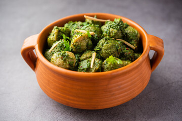 Soya Chunks Palak curry also known as Spinach Soyabean chunks sabzi or sabji, Healthy Indian food