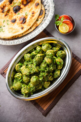 Soya Chunks Palak curry also known as Spinach Soyabean chunks sabzi or sabji, Healthy Indian food