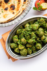 Soya Chunks Palak curry also known as Spinach Soyabean chunks sabzi or sabji, Healthy Indian food