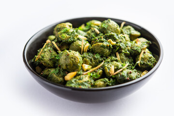 Soya Chunks Palak curry also known as Spinach Soyabean chunks sabzi or sabji, Healthy Indian food