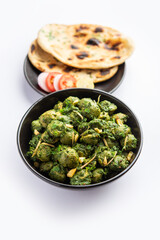 Soya Chunks Palak curry also known as Spinach Soyabean chunks sabzi or sabji, Healthy Indian food