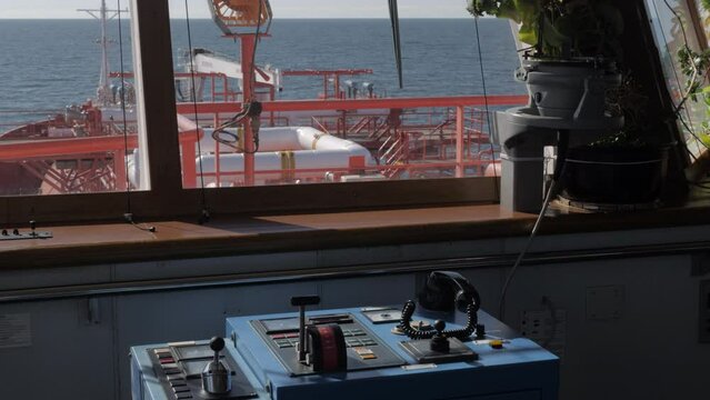 Control panel on navigation bridge of LNG tanker