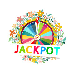 Fortune wheel with Jackpot symbol inside wreath - vector