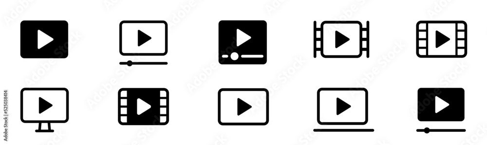 Poster media player icons set. collection of multimedia symbols, interface, design media player buttons. pl