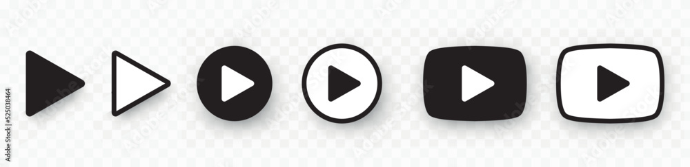Poster play buttons icon set. play button on transparent backdrop. digital web vector. vector illustration