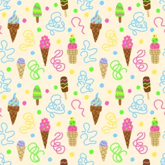 Poster Ice creame seamless pattern with chocolate, eskimo, syrup © RitaPatternson