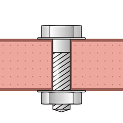 Metal screw with nut, material cut - side view - vector