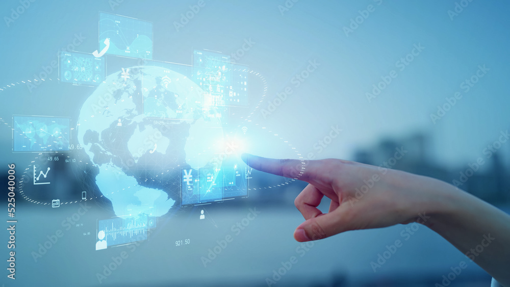 Poster Global communication network concept. Digital transformation.
