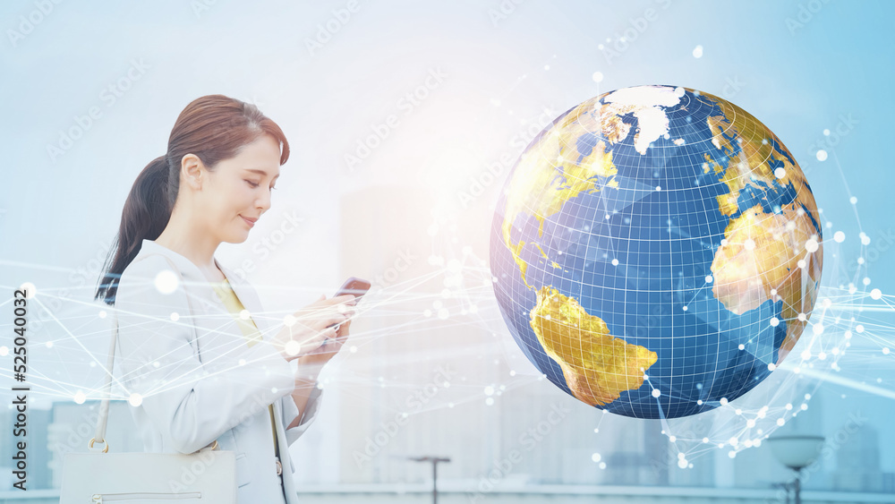 Aufkleber global communication network concept. mobile communication.