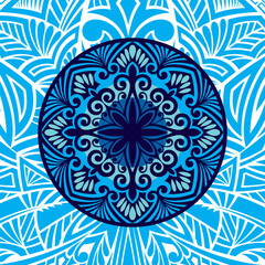 Mandala banner. Decorative flower mandala background with place for text. Colorful abstract graphics. Arabic Islamic east style. Vector color illustration.