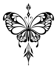 Butterfly with arrow. Minimal tattoo tith butterfly. Vector illustration