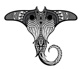 Manta ray in Maori style. Tattoo sketch tribal ethno style. Tattoo for divers.