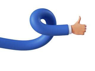 3d render, flexible twisted cartoon hand shows thumb up like gesture. Business clip art isolated on transparent background