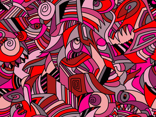 Naklejka premium Abstract drawing of black lines painted in pink colors.Seamless background. 