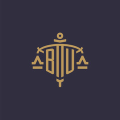 Monogram BU logo for legal firm with geometric scale and sword style