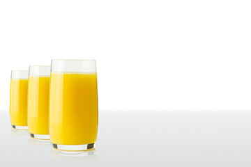 Organic Orange juice glass, isolated on white. Glass of fresh orange juice on white background