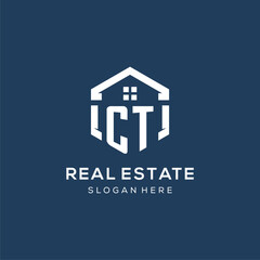 Letter CT logo for real estate with hexagon style