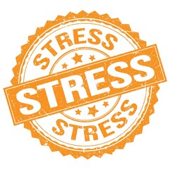 STRESS text on orange round stamp sign