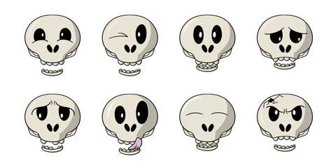 Funny cute skulls for the holiday, horizontal vector cartoon