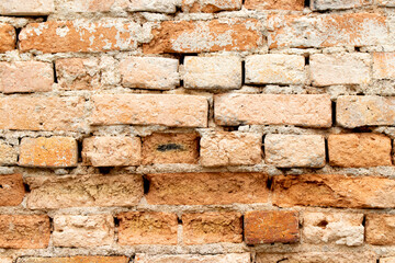 Grunge old and crack red color brick pattern wall textured background.