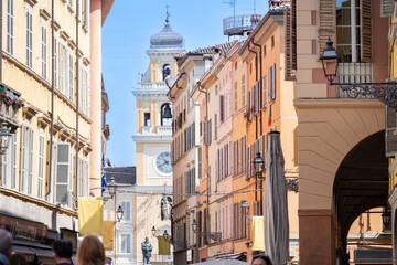 Naklejka na ściany i meble Parma City Center, via Farini and the Central Square: Piazza Garibaldi, Italy