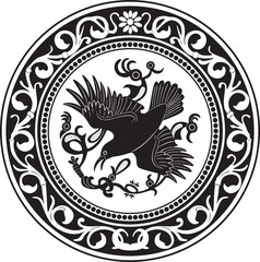 crow bird logo with floral frame