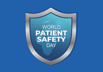 World patient safety day background with earth map and shield on september 17.