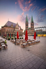Bremen, Germany. Cityscape image of Hanseatic City of Bremen, Germany with historic Market Square and Town Hall at summer sunrise. - obrazy, fototapety, plakaty
