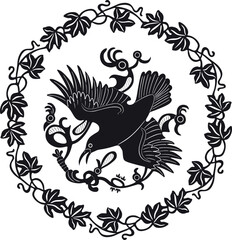 crow bird logo with floral frame