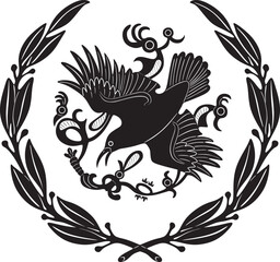 crow bird logo with floral frame