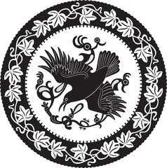 Fototapeta na wymiar crow bird logo with floral frame