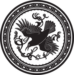 crow bird logo with floral frame