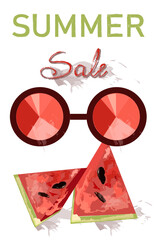 Summer sale banner with sunglasses and watermelon slices vector