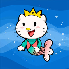 Kitty Mermaid Cartoon Illustration