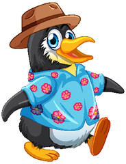 Cute penguin cartoon character wearing summer outfit