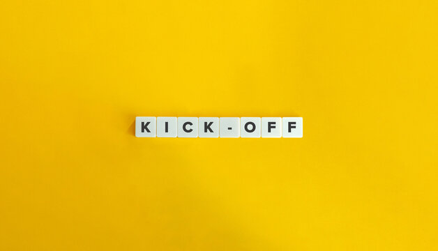 Kick-off Word and Banner. Letter Tiles on Yellow Background. Minimal Aesthetics.