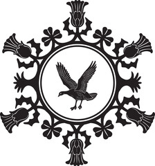 duck logo with floral frame handmade vector