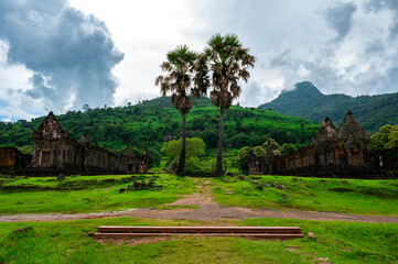 Fototapeta na wymiar View of Vat Phou or Wat Phu is the UNESCO world heritage site in Southern Laos,famous place of Laos,ASIA.