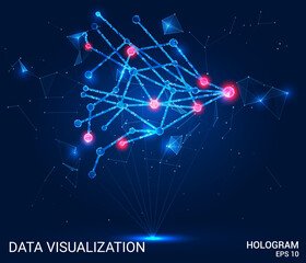 Hologram data visualization. Data visualization of polygons, triangles of points and lines. Data visualization icon low poly connection structure. Technology concept vector.