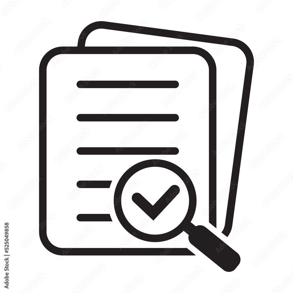 Poster magnifying glass check document icon. papers with business report and magnifying glass. process and 