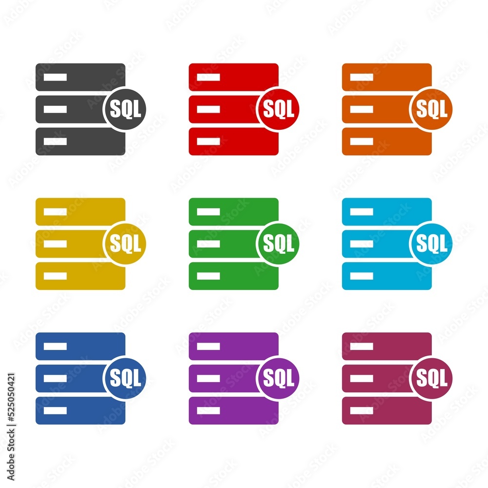 Poster sql icon isolated on white background. set icons colorful
