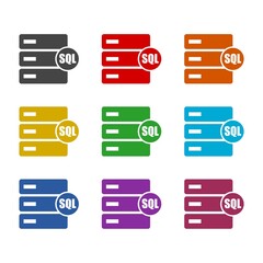 Sql icon isolated on white background. Set icons colorful