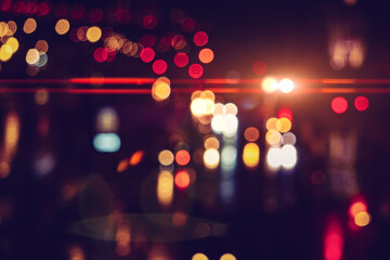 defocused street lights at night on the street